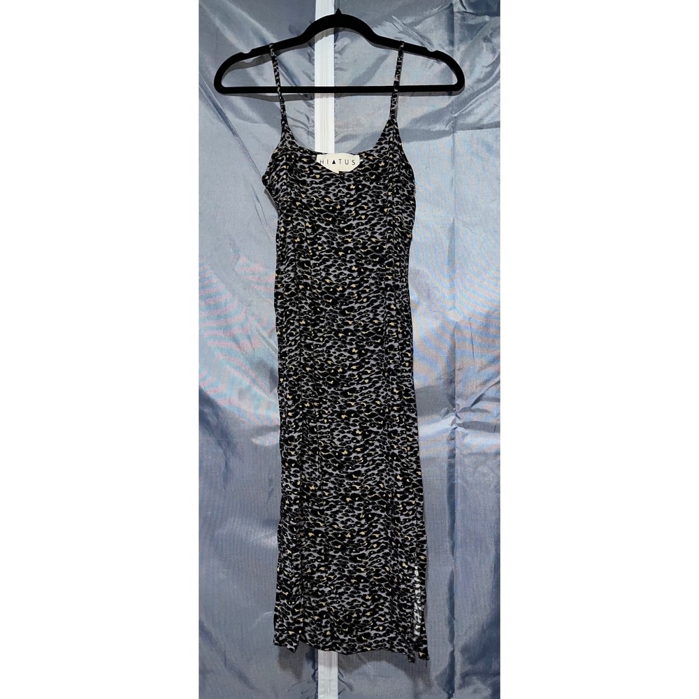 Hiatus Leopard Print Midi Slip Dress Spaghetti Strap Side Slit Size Medium